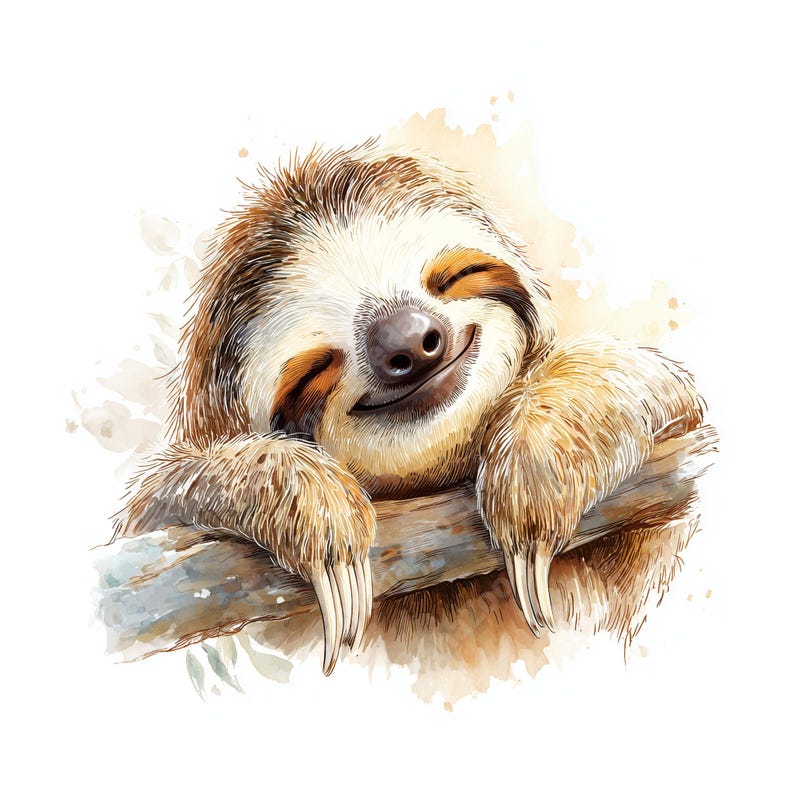 10 imagens de preguiças felizes em aquarela, para uso comercial e ...