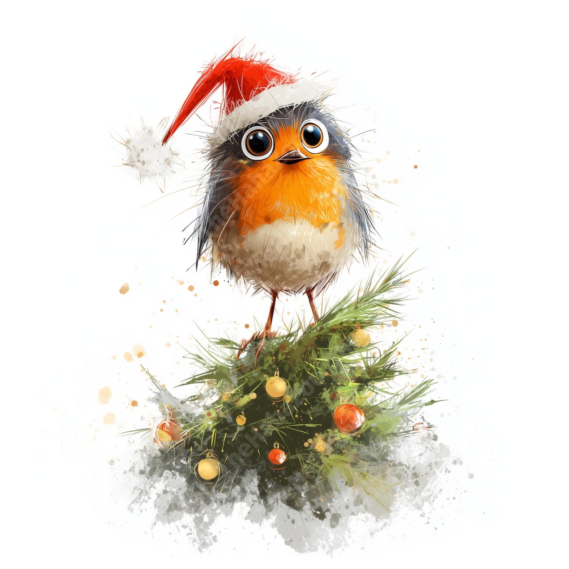 Whimsy Robin 10 Whimsical Christmas Robin Watercolor Clipart, Commercial Use ...