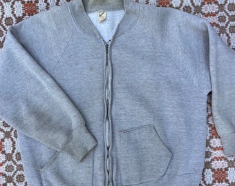 1960s Sportswear Zip-up Heather Gray Sweatshirt.