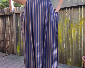 90s Striped Wrap Midi Skirt with Large Pockets