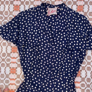 1940s Blue and White Polka Dot Dress