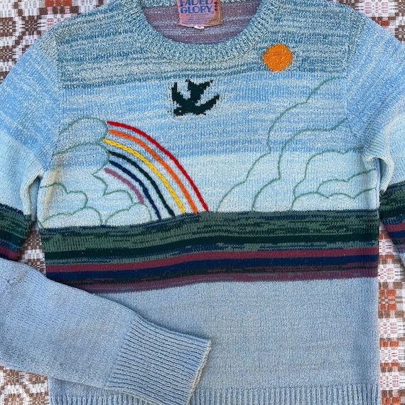 1970s Sun, Moon, Rainbow Scene Faded Glory Sweater - image 4