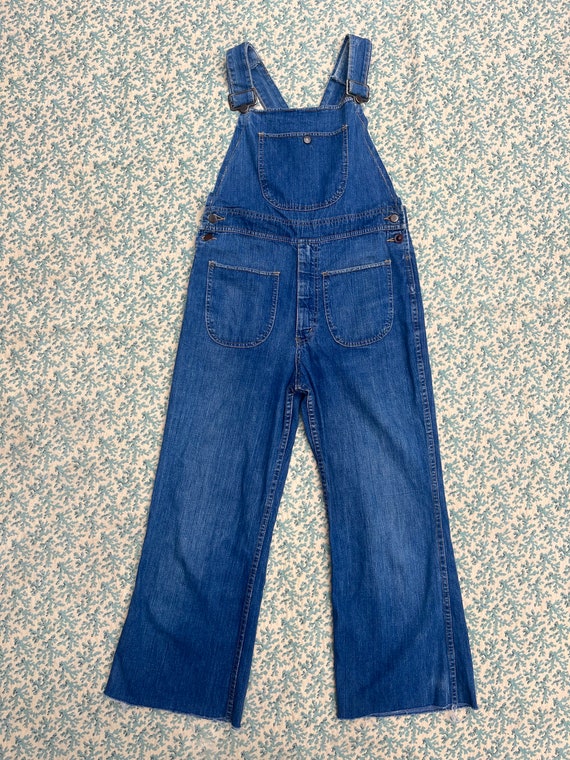 70s Low-back Patchfront Denim Overalls Small