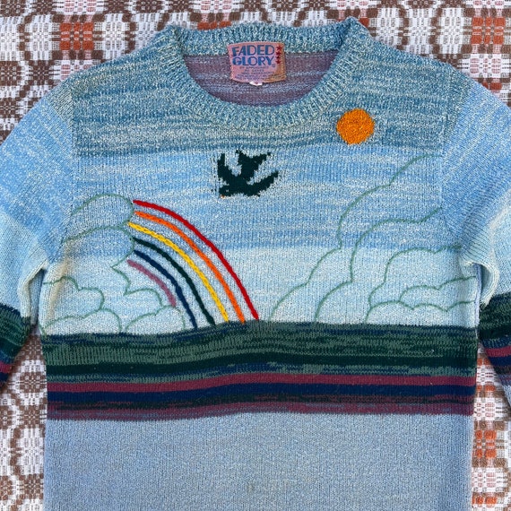 1970s Sun, Moon, Rainbow Scene Faded Glory Sweater