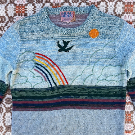 1970s Sun, Moon, Rainbow Scene Faded Glory Sweater - image 1