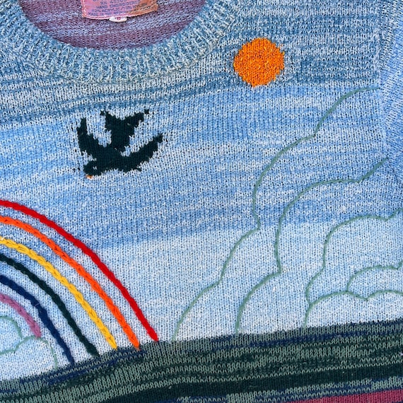 1970s Sun, Moon, Rainbow Scene Faded Glory Sweater - image 7