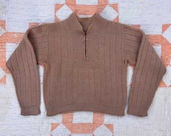 1940s Handmade Quarter-Zip Knit Sweater