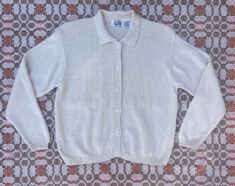 90s White Cotton Button-up Cardigan