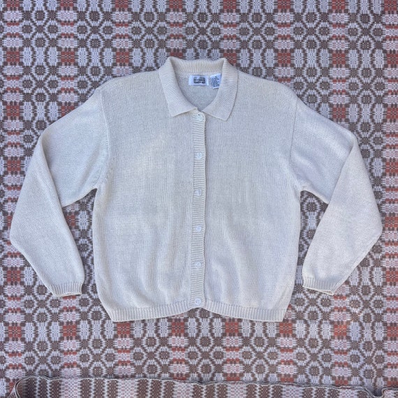 90s White Cotton Button-up Cardigan - image 1