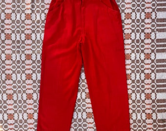 1950s Cherry Red Rayon Trousers Adjustable Waist