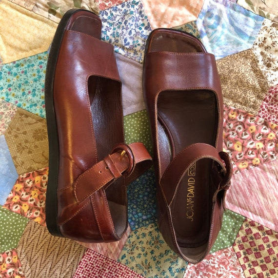 90s Joan & David open toe Mary Janes | oxblood lea