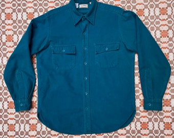 90s LL Bean Turquoise Thick Cotton Chamois Button Up