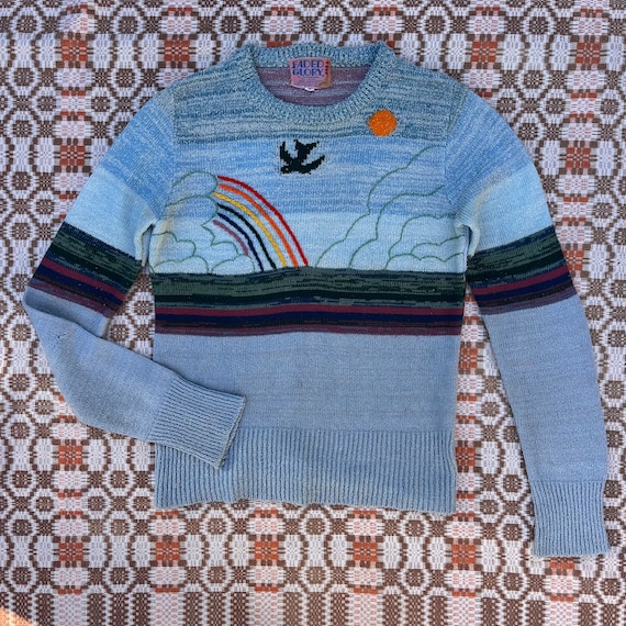 1970s Sun, Moon, Rainbow Scene Faded Glory Sweater - image 2