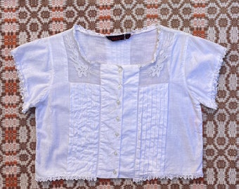 90s does Edwardian Cropped Cotton and Lace Top