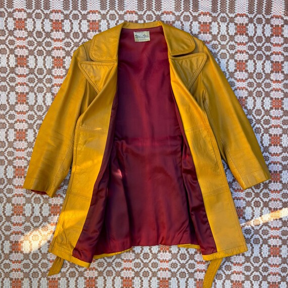 1960s Mustard Yellow Leather Jacket with Brown Faux Fur Trim