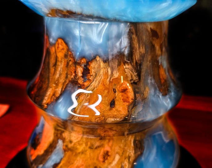 Featured listing image: Maple Burl and Blue Epoxy Vase, Urn, Canister