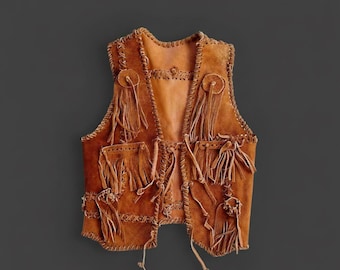 Vintage Suede Fringe Vest - Handmade Western Boho Waistcoat