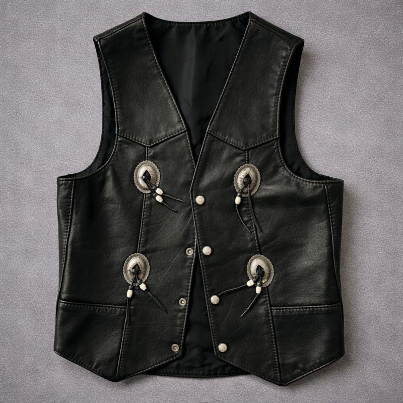 Concho Western Black Leather Vest - Etsy