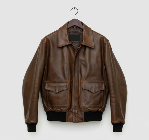 Elandor　80s housmon A-2 real leather Vintage Aviator A-2 Real Cowhide Distressed Brown Leather Bomber