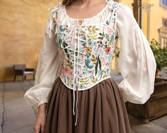 Floral Renaissance Lace-Up Corset Top, Cottagecore Fairycore Festival Bodice