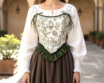 Renfaire Renaissance Corset Top Lace Up Floral Overbust Corset Bodice Cottagecore Corset Festival Outfit Medieval Corset Plus Size
