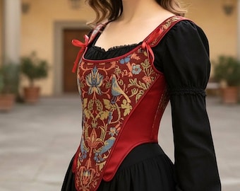 Renaissance Corset Top Lace Up Bodice, Floral Medieval Cottagecore Corset Top, Fairycore Festival Bodice, Plus Size Corset