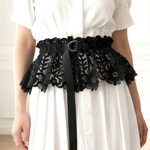 black lace belt for dress Extra Long Black Floral Lace Sash Belt by Satin Swank