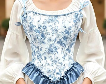 Renfaire Renaissance Corset Top Lace Up Floral Overbust Corset Bodice Cottagecore Corset Festival Outfit Medieval Corset Plus Size