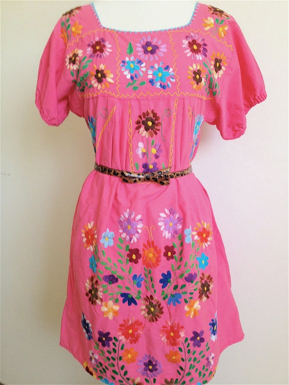 Pink Embroidered Mexican Peasant Dress/Blouse