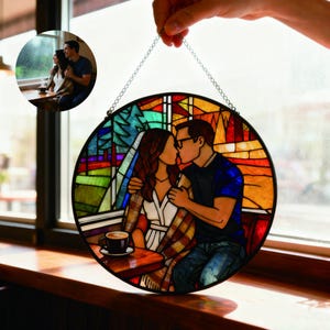 Custom Stained Glass Family Portrait, Personalized Suncatcher, Handcrafted Gift for Parents image 9