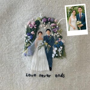 Custom Embroidery from Photo, Personalized Portrait Art, Unique Wedding or Birthday Gift, Hand Stitched Keepsake