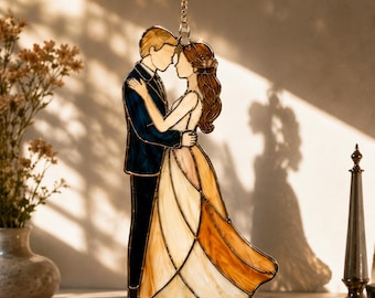 Custom Couple Stained Glass Suncatcher, Personalized Wedding Gift, Anniversary Window Hanging, Romantic Keepsake Decor