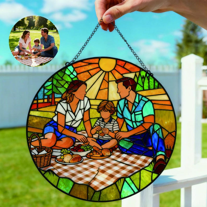 Custom Stained Glass Family Portrait, Personalized Suncatcher, Handcrafted Gift for Parents image 3