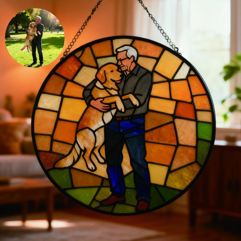 Custom Stained Glass Family Portrait, Personalized Suncatcher, Handcrafted Gift for Parents image 4