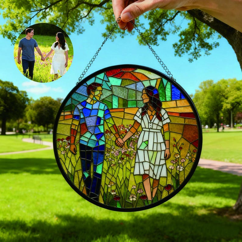 Custom Stained Glass Family Portrait, Personalized Suncatcher, Handcrafted Gift for Parents image 10