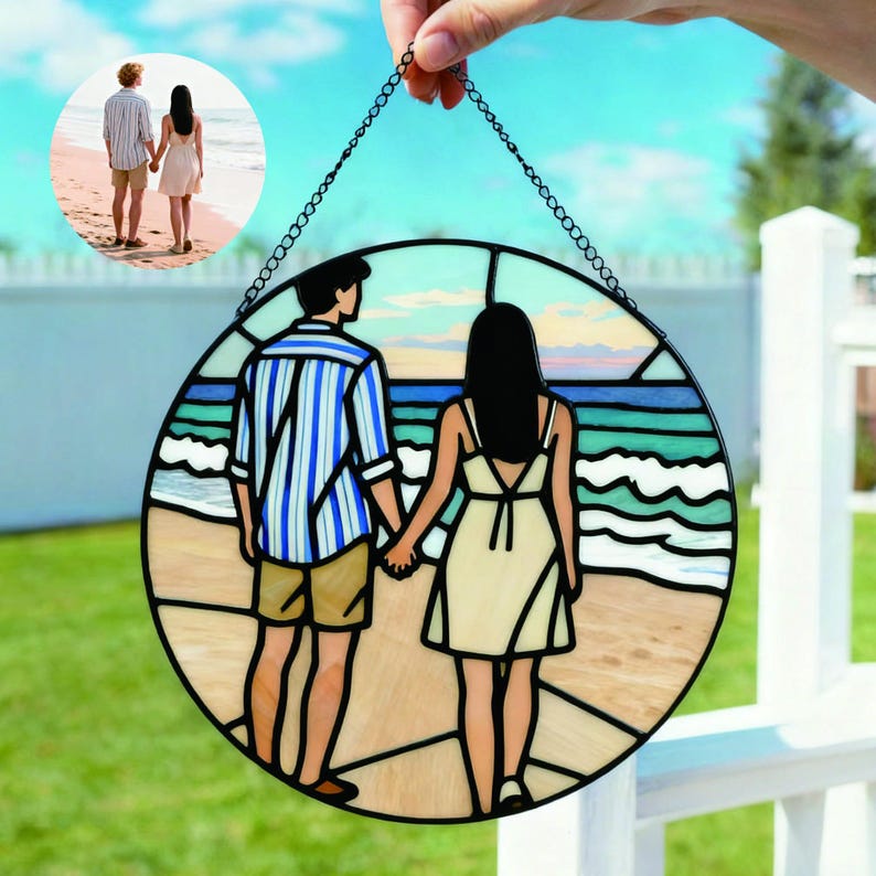 Custom Stained Glass Family Portrait, Personalized Suncatcher, Handcrafted Gift for Parents image 7