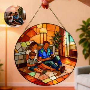 Custom Stained Glass Family Portrait, Personalized Suncatcher, Handcrafted Gift for Parents image 2