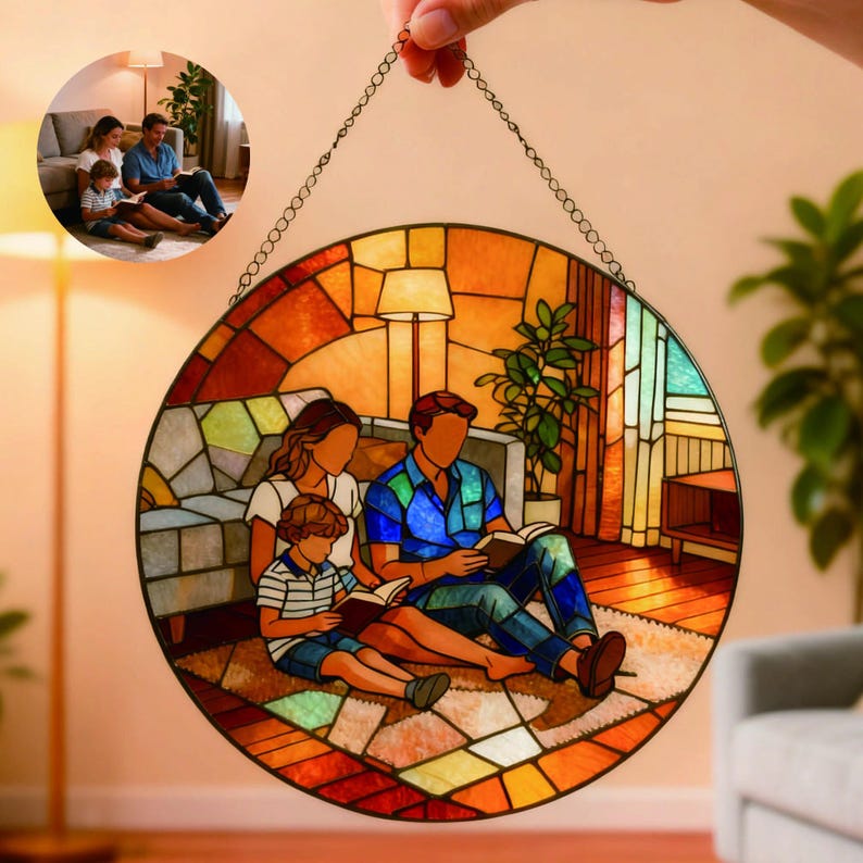 Custom Stained Glass Family Portrait, Personalized Suncatcher, Handcrafted Gift for Parents image 2