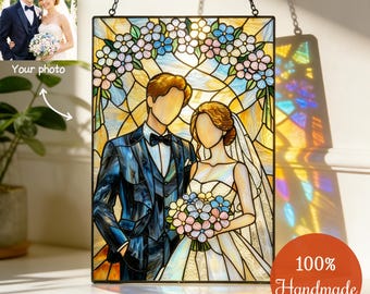 Personalized Couple Stained Glass Art, Wedding Gift, Custom Photo Glass Panel Decor