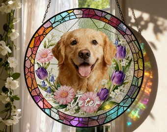 Personalized Pet Portrait Ornament, Custom Stained Glass Dog Suncatcher, Pet Memorial Gift, Unique Pet Lover Decor
