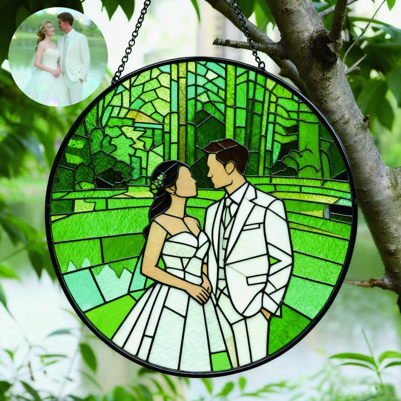 Custom Stained Glass Family Portrait, Personalized Suncatcher, Handcrafted Gift for Parents image 5
