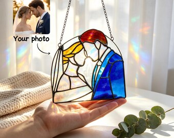Custom Family Stained Glass Decor, Personalized Portrait from Photo, Handmade Glass Art Gift for Home