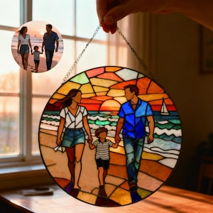 Custom Stained Glass Family Portrait, Personalized Suncatcher, Handcrafted Gift for Parents image 1
