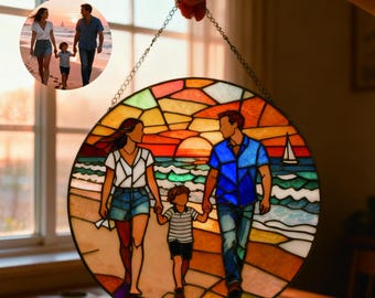 Custom Stained Glass Family Portrait, Personalized Suncatcher, Handcrafted Gift for Parents