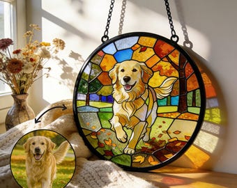 Stained Glass Pet Portrait • Personalized Dog & Cat Suncatcher • Memorial Gift • Custom Window Hanging Art