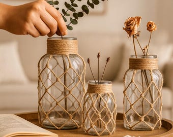 素朴なガラスの花瓶 – ボヘミアンファームハウスの装飾、装飾花瓶、センターピースまたはホームディスプレイ – 彼女へのギフト – 装飾 – モダンアート