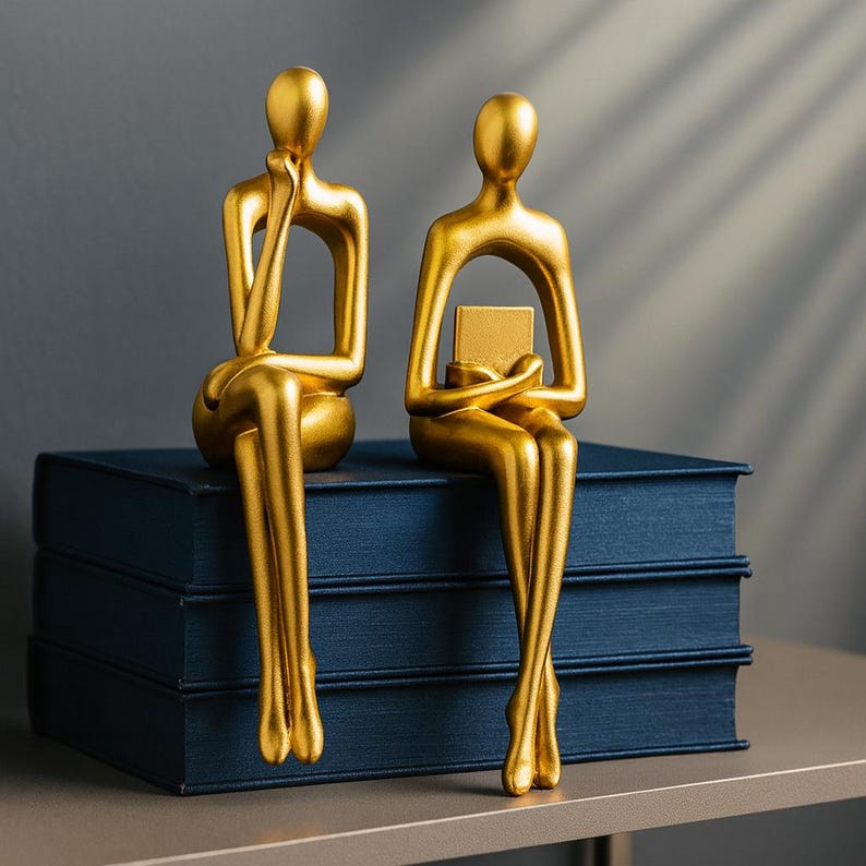 Abstract Thinking & Reading Figurine – Modern Minimalist Shelf Sitting ...