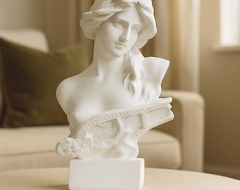 竪琴を持つギリシャの女神像 – 樹脂彫刻 – 彼女へのホームデコレーションフィギュアギフト – アパートの装飾 – アールデコ – ギリシャ神話