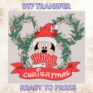 Disney Christmas DTF Transfer | Ready to Press Iron On Mickey Design for T-shirts | Christmas Holiday Vacation | Disney Holiday Outfit