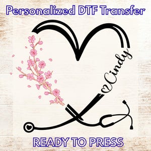 Personalized EMT DTF Transfer | Custom Name Stethoscope Heart Decal | Ready to Press First Responder Iron On Gift